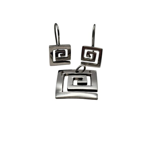 Taxco Sterling Silver Key - Etsy Taxco Sterling Silver Greek Key Meandering Maze Earrings & Pendant Set